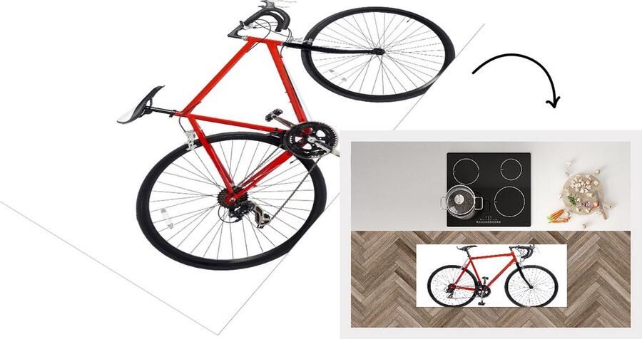 KitchenYeah Keukenloper Loper keuken Een rode racefiets. 120x50 cm Keukenloper vinyl