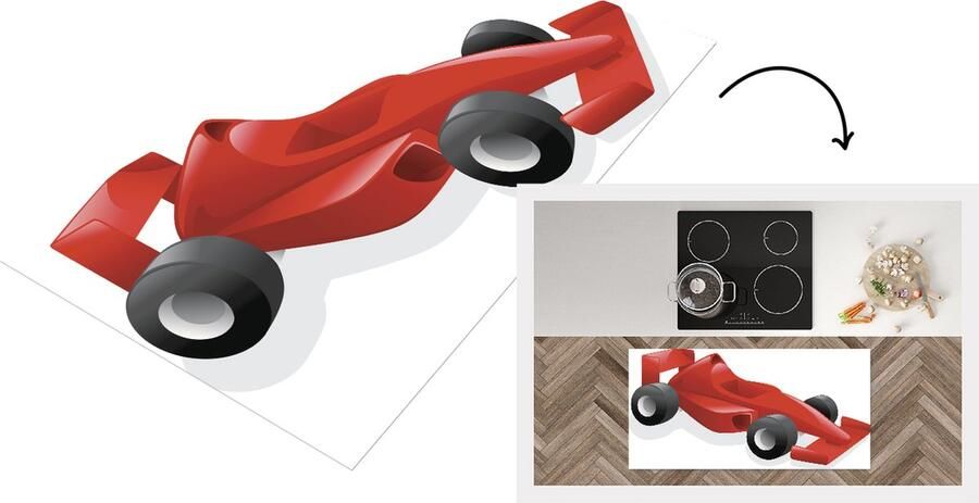 KitchenYeah Keukenloper Loper keuken Een rode racewagen van de Formule 1 in een illustratie 120x60 cm Keukenloper vinyl