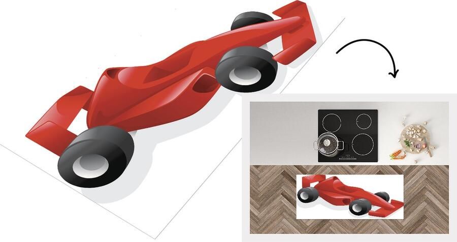 KitchenYeah Keukenloper Loper keuken Een rode racewagen van de Formule 1 in een illustratie 120x50 cm Keukenloper vinyl