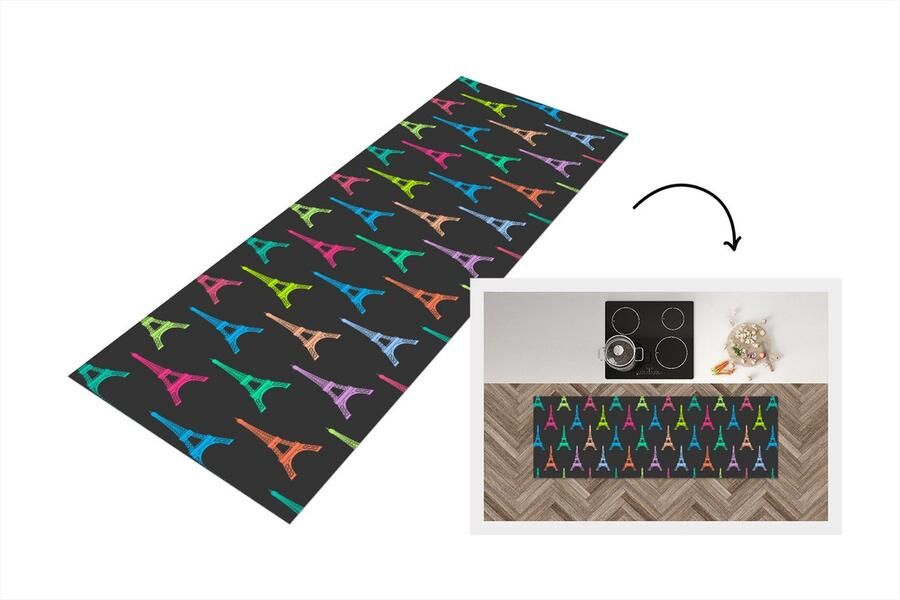 KitchenYeah Keukenloper Loper keuken Eiffeltoren Patronen Parijs 180x60 cm Keukenloper vinyl