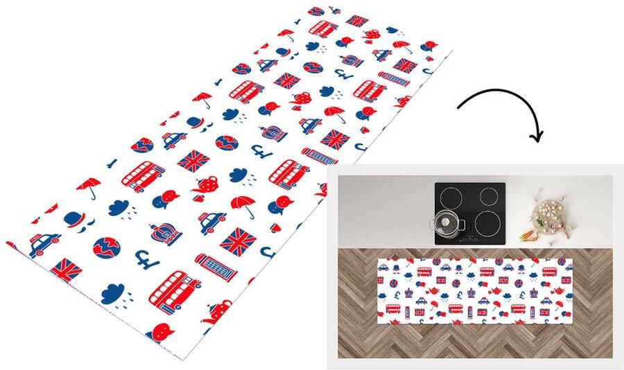 KitchenYeah Keukenloper Loper keuken Engeland Patronen Londen 180x60 cm Keukenloper vinyl