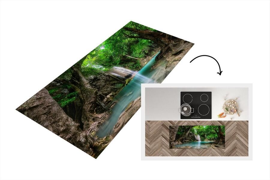 KitchenYeah Keukenloper Loper keuken Erawan Waterval in jungle Thailand foto 120x50 cm Keukenloper vinyl