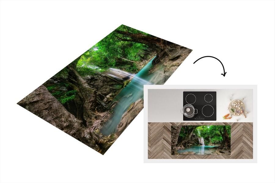 KitchenYeah Keukenloper Loper keuken Erawan Waterval in jungle Thailand foto 120x60 cm Keukenloper vinyl