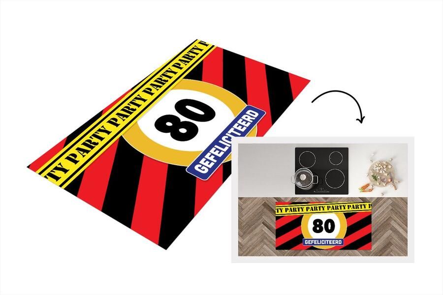 KitchenYeah Keukenloper Loper keuken Feest Jubileum 80 Jaar Verjaardag 120x60 cm Keukenloper vinyl