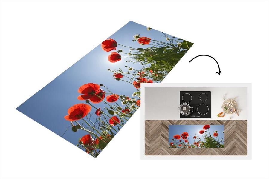 KitchenYeah Keukenloper Loper keuken Felle zon boven een aantal klaprozen in Spanje 120x50 cm Keukenloper vinyl