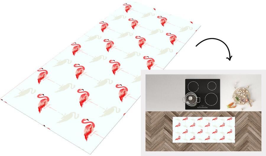 KitchenYeah Keukenloper Loper keuken Flamingo Dieren Patronen 120x50 cm Keukenloper vinyl
