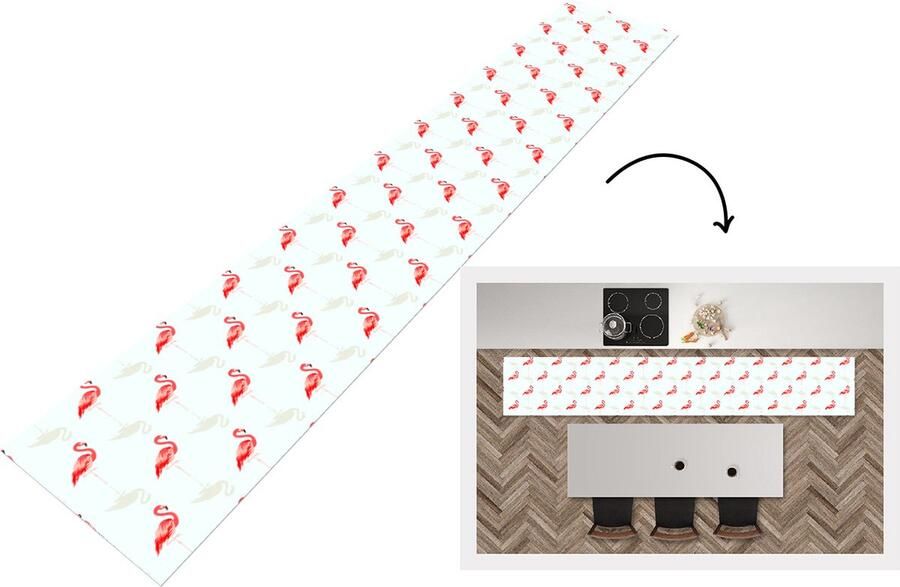 KitchenYeah Keukenloper Keukenmat Flamingo Dieren Patronen 360x60 cm Keuken vloerkleed