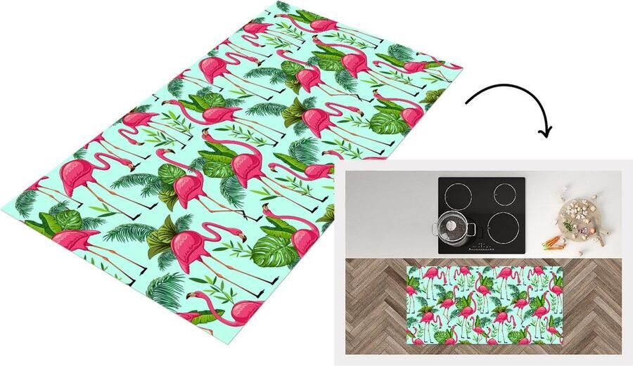 KitchenYeah Keukenloper Loper keuken Flamingo Jungle Tropisch Dieren Patroon 120x60 cm Keukenloper vinyl