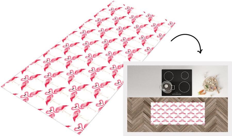KitchenYeah Keukenloper Loper keuken Flamingo Patronen Roze Jungle 120x50 cm Keukenloper vinyl
