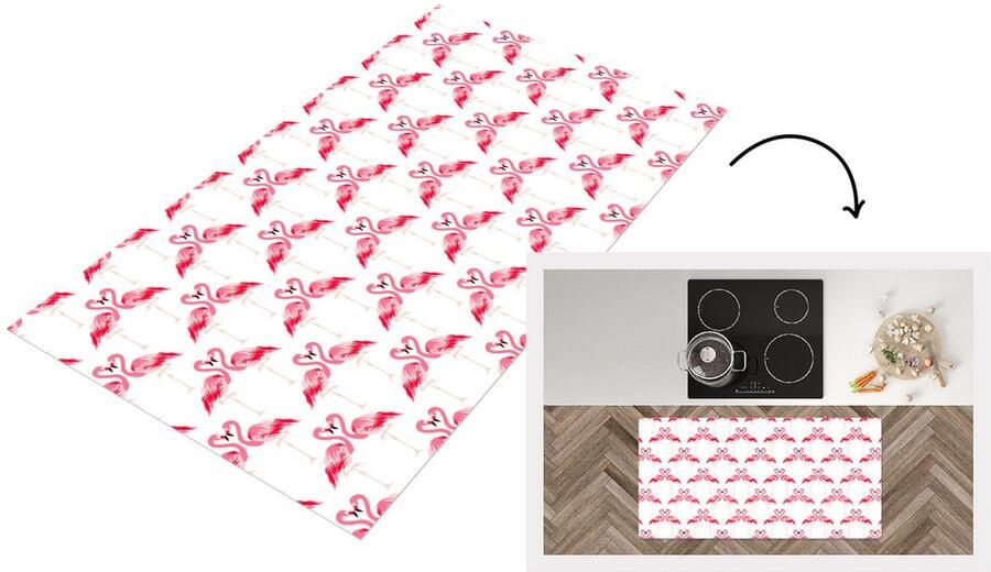 KitchenYeah Keukenloper Loper keuken Flamingo Patronen Roze Jungle 120x60 cm Keukenloper vinyl