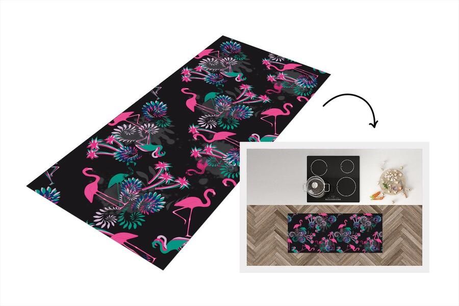 KitchenYeah Keukenloper Loper keuken Flamingo Patroon Roze Jungle 120x50 cm Keukenloper vinyl
