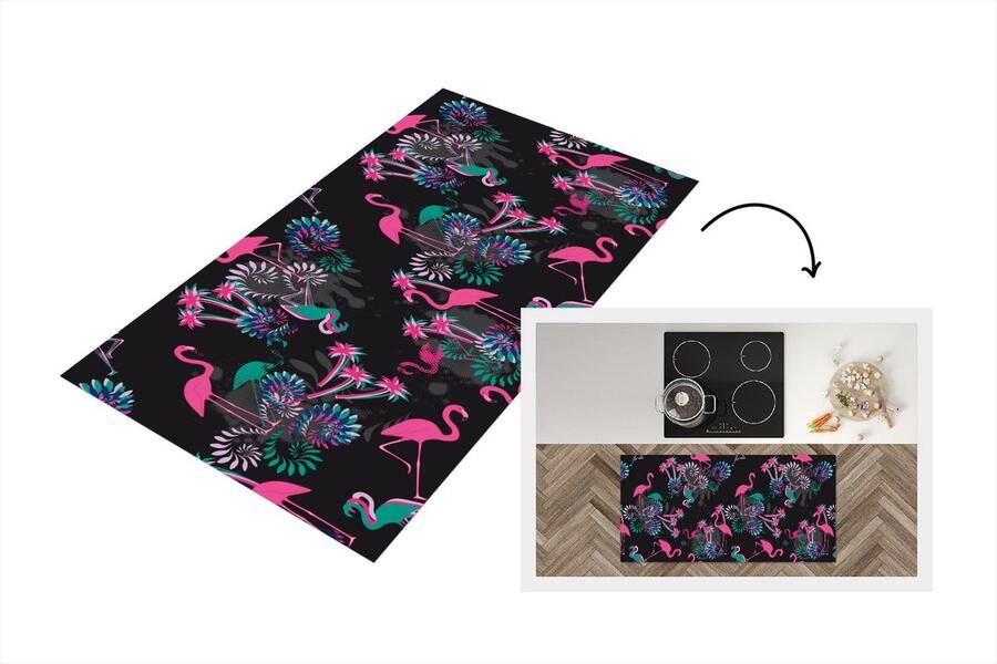 KitchenYeah Keukenloper Loper keuken Flamingo Patroon Roze Jungle 120x60 cm Keukenloper vinyl