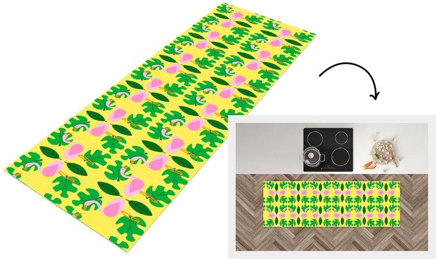 KitchenYeah Keukenloper Loper keuken Flamingo Planten Dieren Patroon 150x50 cm Keukenloper vinyl