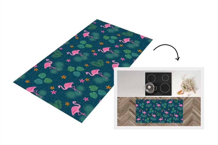 KitchenYeah Keukenloper Loper keuken Flamingo Planten Patroon 120x60 cm Keukenloper vinyl