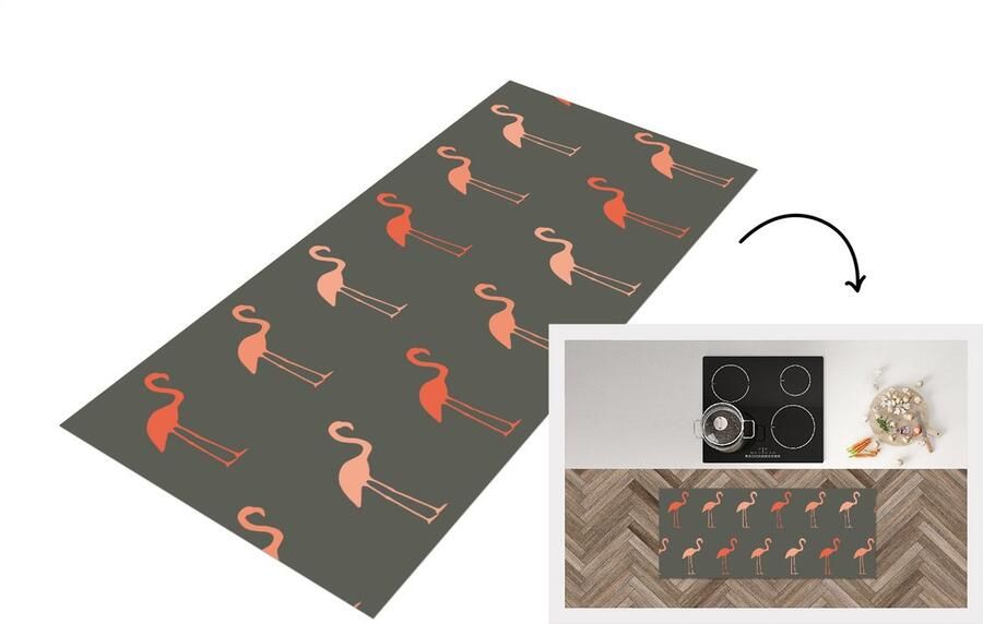 KitchenYeah Keukenloper Loper keuken Flamingo Vogel Patronen 120x50 cm Keukenloper vinyl