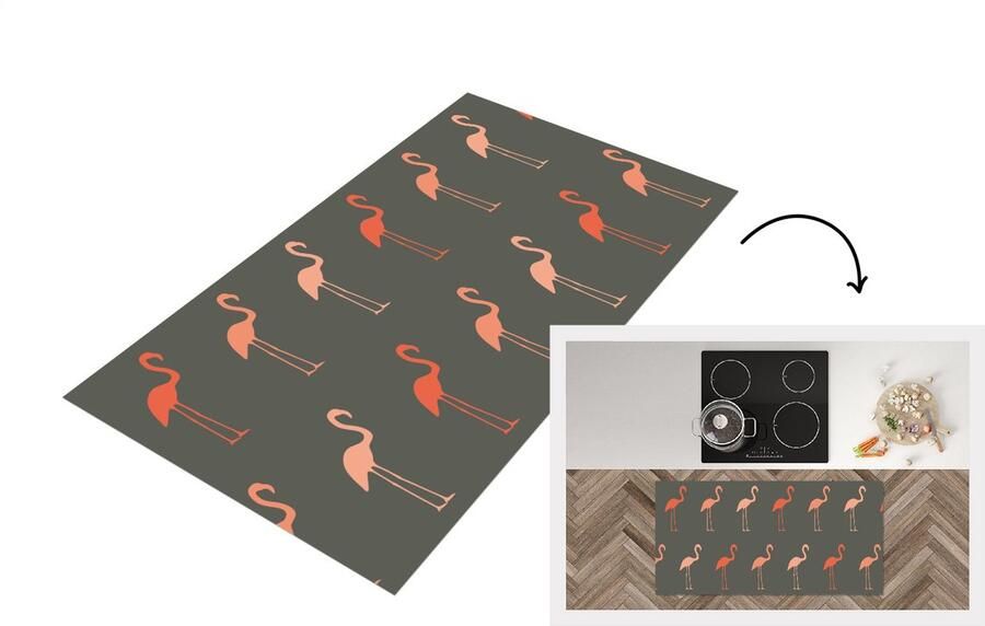 KitchenYeah Keukenloper Loper keuken Flamingo Vogel Patronen 120x60 cm Keukenloper vinyl