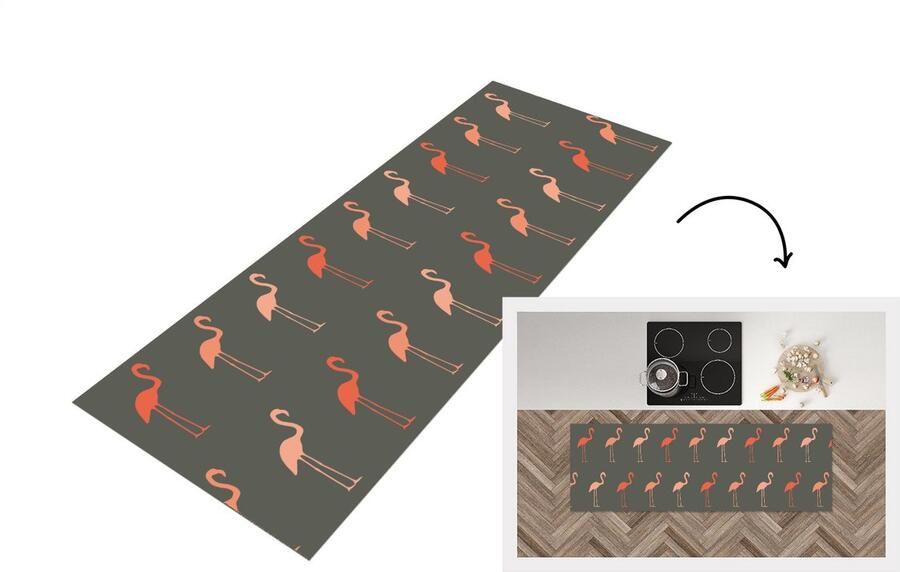 KitchenYeah Keukenloper Loper keuken Flamingo Vogel Patronen 150x50 cm Keukenloper vinyl