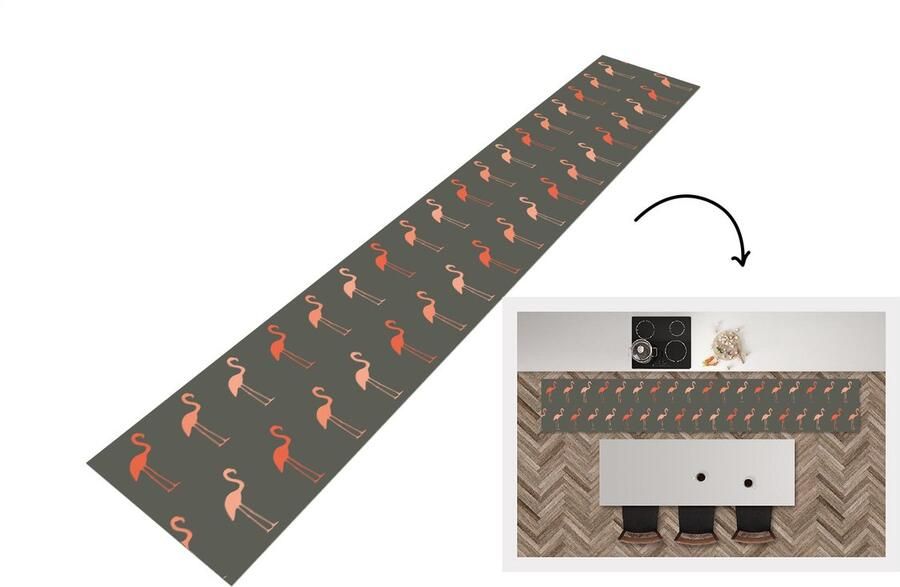 KitchenYeah Keukenloper Keukenmat Flamingo Vogel Patronen 360x60 cm Keuken vloerkleed