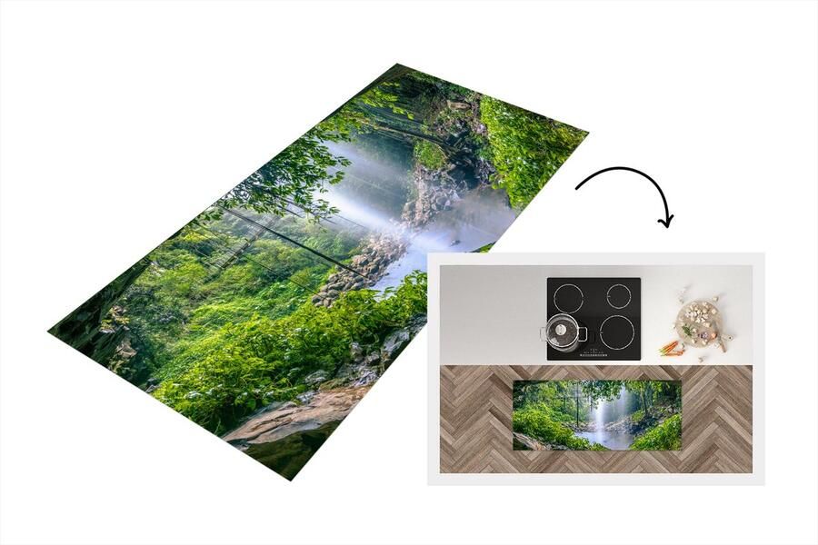 KitchenYeah Keukenloper Loper keuken Foto van regenwoud met waterval 120x50 cm Keukenloper vinyl