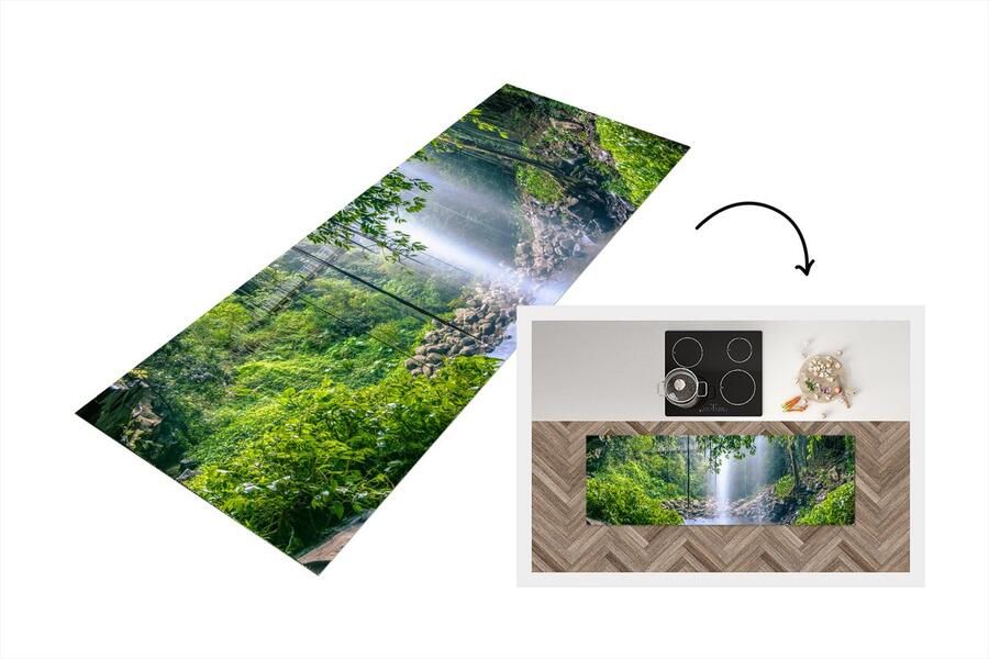 KitchenYeah Keukenloper Loper keuken Foto van regenwoud met waterval 150x50 cm Keukenloper vinyl