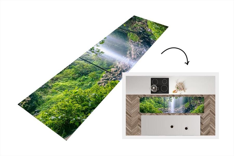 KitchenYeah Keukenloper Loper keuken Foto van regenwoud met waterval 240x60 cm Keukenloper vinyl