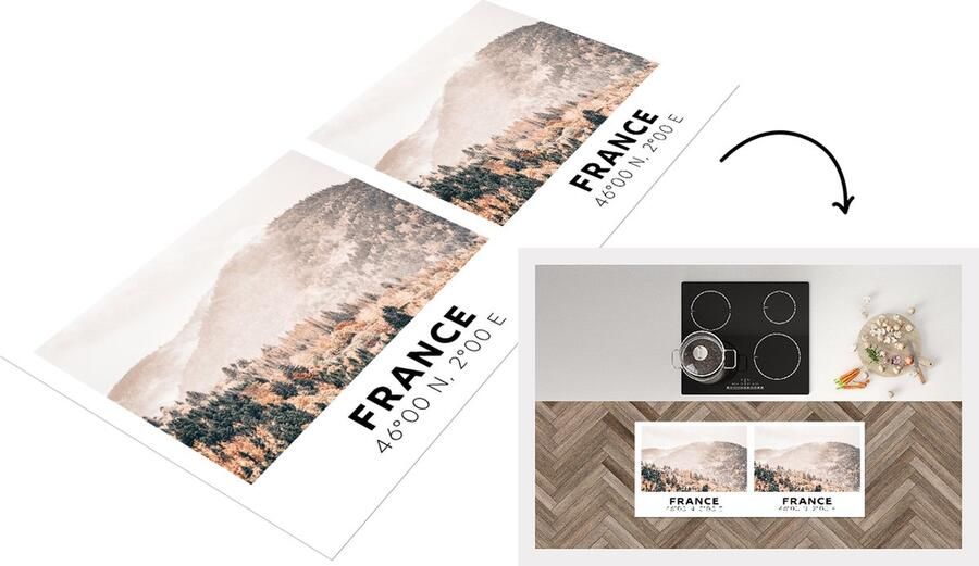 KitchenYeah Keukenloper Loper keuken Frankrijk Bos Bergen Mist 120x50 cm Keukenloper vinyl