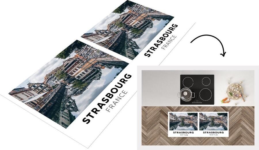 KitchenYeah Keukenloper Loper keuken Frankrijk Water Huizen 120x50 cm Keukenloper vinyl