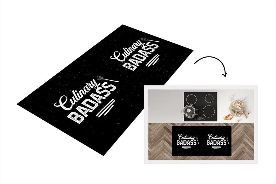 KitchenYeah Keukenloper Loper keuken Frituur Barbecue Bakken Culinary Badass Koken Spreuken Voor wie niet kan koken 120x60 cm Keukenloper vinyl