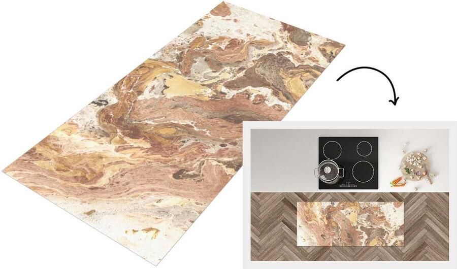 KitchenYeah Keukenloper Loper keuken Geel Kristal Graniet 120x50 cm Keukenloper vinyl