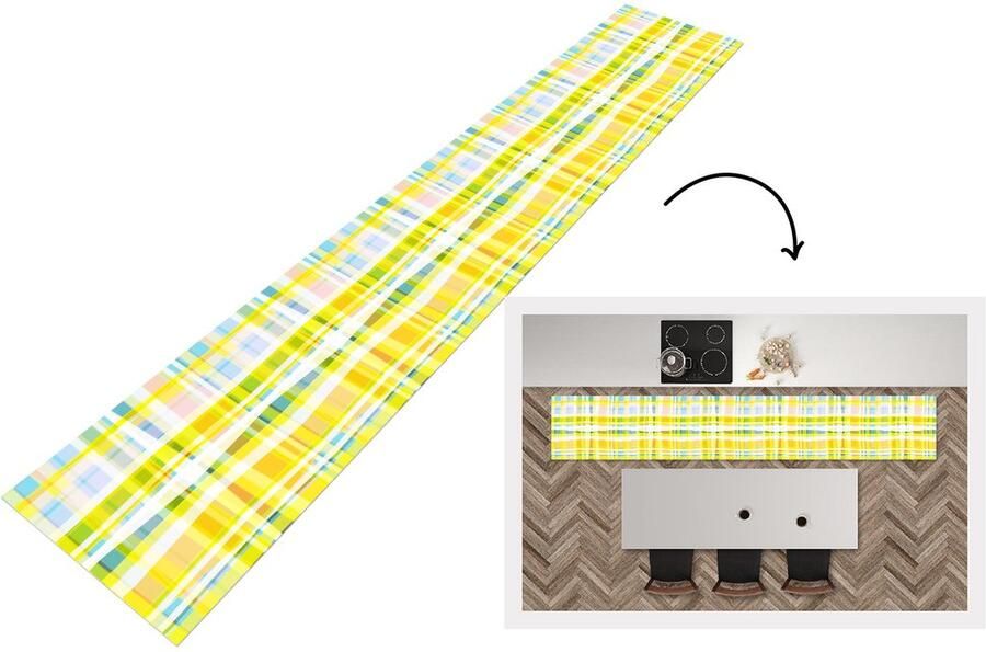 KitchenYeah Keukenloper Loper keuken Geel Patroon Zomer 300x50 cm Keukenloper vinyl