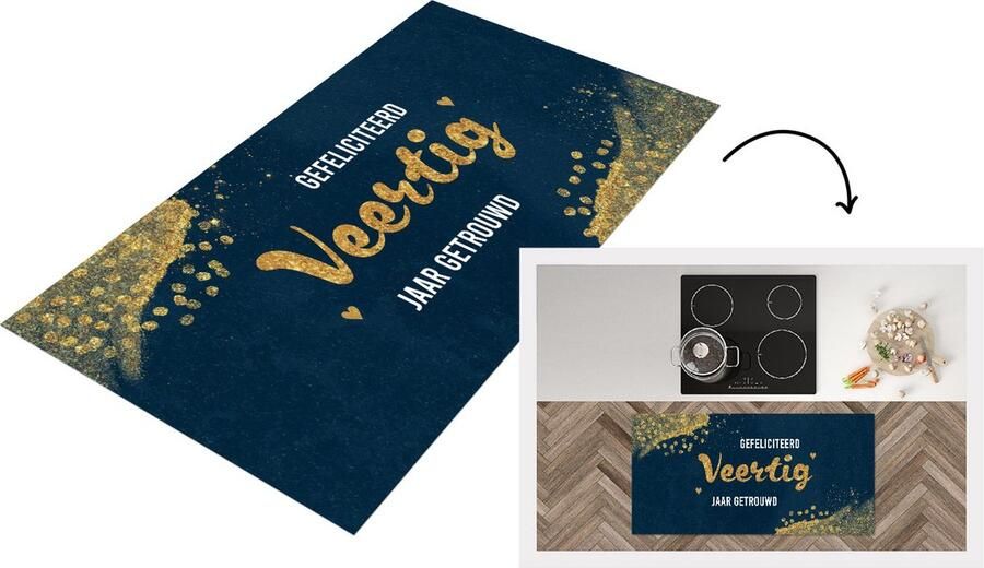 KitchenYeah Keukenloper Loper keuken Gefeliciteerd veertig jaar getrouwd Quotes Goud Spreuken Trouwen 120x60 cm Keukenloper vinyl