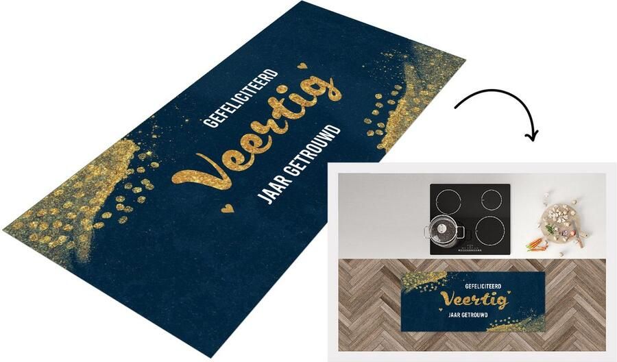 KitchenYeah Keukenloper Loper keuken Gefeliciteerd veertig jaar getrouwd Quotes Goud Spreuken Trouwen 120x50 cm Keukenloper vinyl