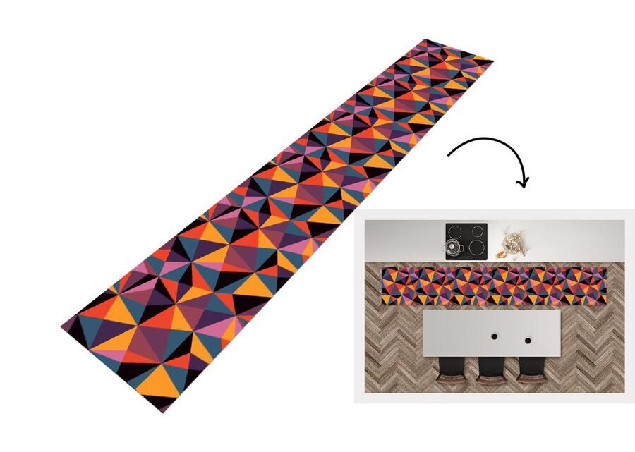 KitchenYeah Keukenloper Keukenmat Geometrie 3D Driehoek Patronen 360x60 cm Keuken vloerkleed