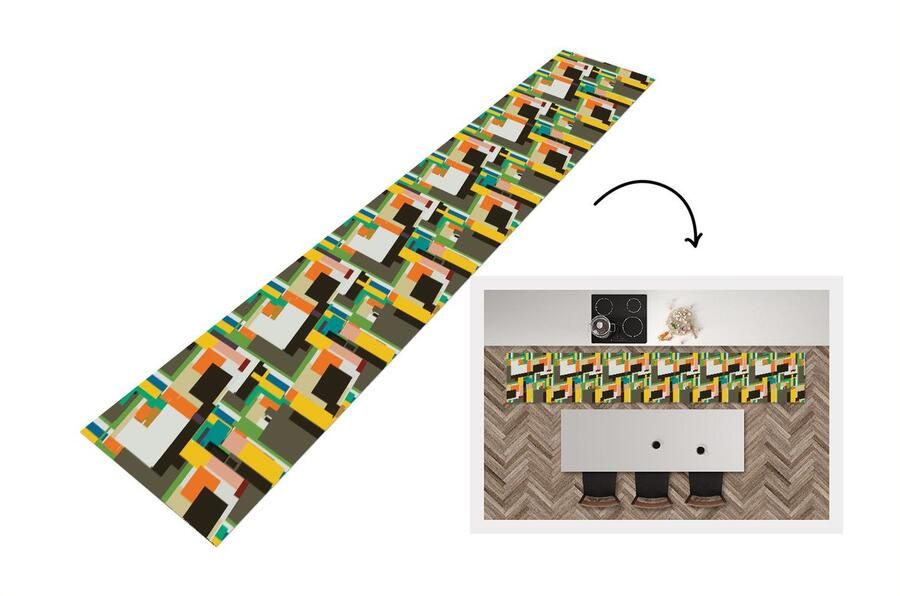 KitchenYeah Keukenloper Keukenmat Geometrisch Patronen Abstract 360x60 cm Keuken vloerkleed