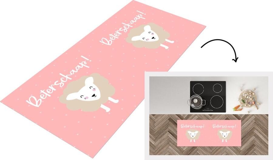 KitchenYeah Keukenloper Loper keuken Get well soon Spreuken Stippen Schapen 120x50 cm Keukenloper vinyl