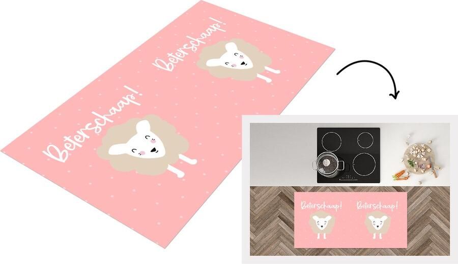 KitchenYeah Keukenloper Loper keuken Get well soon Spreuken Stippen Schapen 120x60 cm Keukenloper vinyl