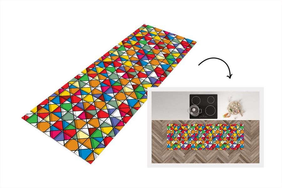 KitchenYeah Keukenloper Loper keuken Glas Geometrie Design 180x60 cm Keukenloper vinyl