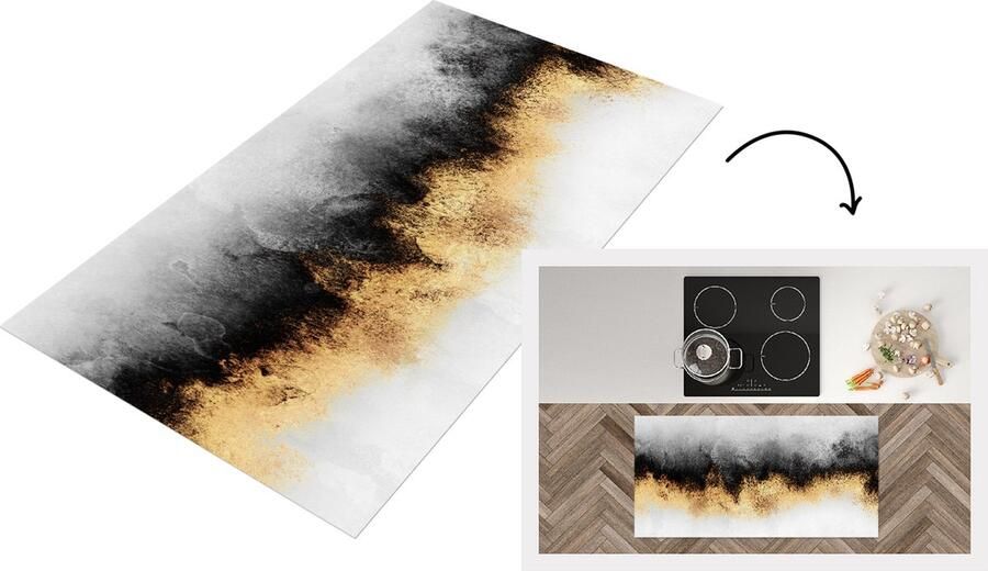 KitchenYeah Keukenloper Loper keuken Goud Chic Abstract Zwart Wit 120x60 cm Keukenloper vinyl
