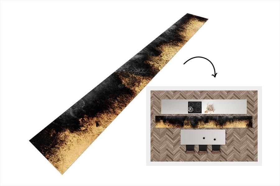 KitchenYeah Keukenloper Loper keuken Goud Chic Abstract Zwart Wit 480x60 cm Keukenloper vinyl