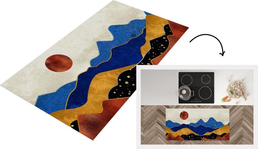 KitchenYeah Keukenloper Loper keuken Goud Marmer Blauw 120x60 cm Keukenloper vinyl