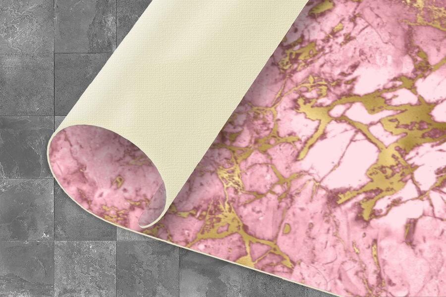 KitchenYeah Keukenloper Loper keuken Goud Marmer Luxe Roze 120x60 cm Keukenloper vinyl