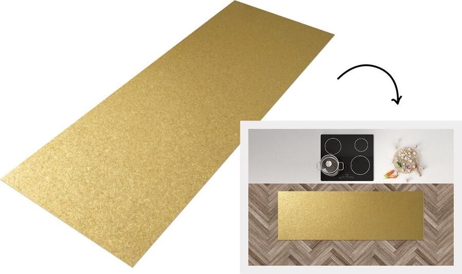KitchenYeah Keukenloper Loper keuken Goud print Metaal 180x60 cm Keukenloper vinyl