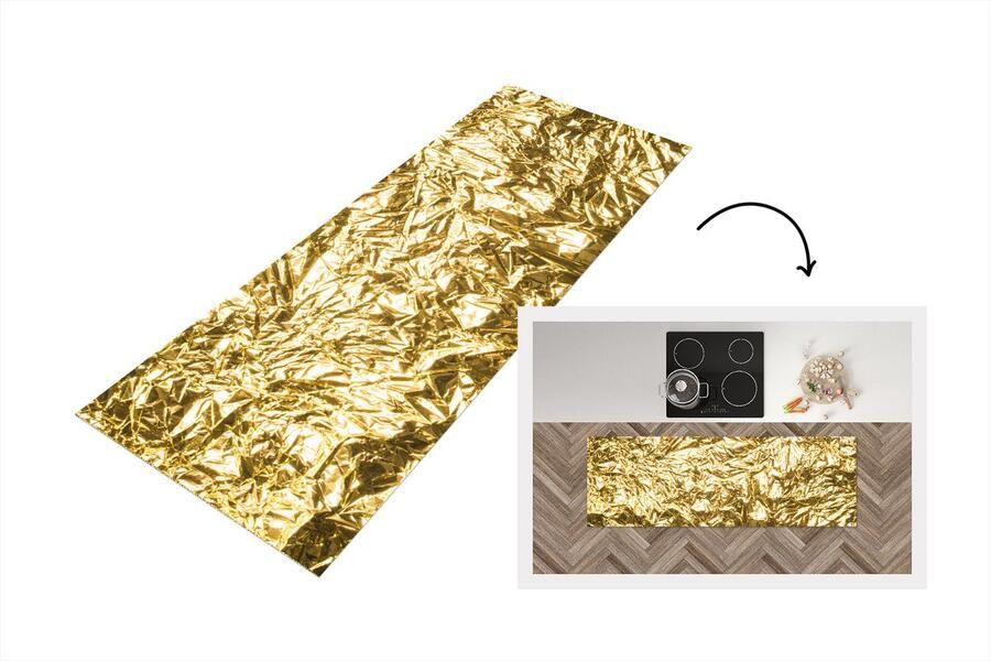 KitchenYeah Keukenloper Loper keuken Gouden folie met een gerimpelde textuur 180x60 cm Keukenloper vinyl