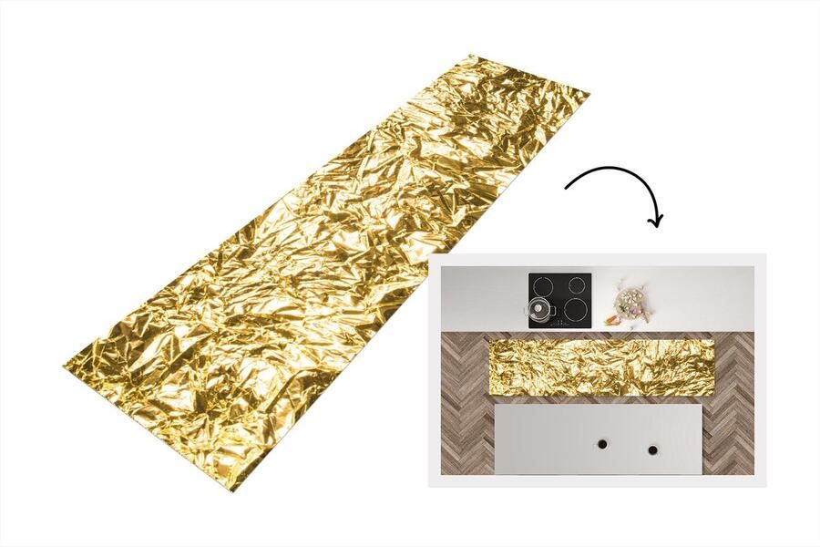 KitchenYeah Keukenloper Loper keuken Gouden folie met een gerimpelde textuur 240x60 cm Keukenloper vinyl