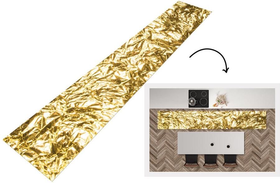 KitchenYeah Keukenloper Loper keuken Gouden folie met een gerimpelde textuur 300x50 cm Keukenloper vinyl