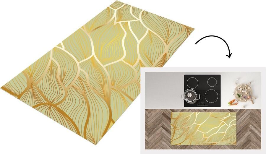 KitchenYeah Keukenloper Loper keuken Gouden golven op een groene achtergrond 120x60 cm Keukenloper vinyl