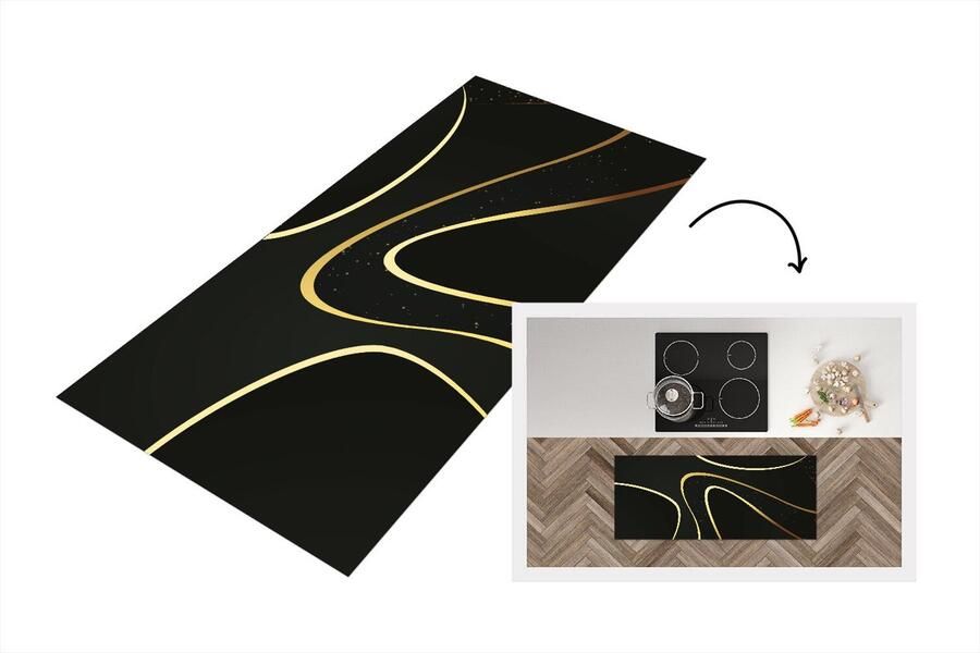 KitchenYeah Keukenloper Loper keuken Gouden golven op een zwarte achtergrond 120x50 cm Keukenloper vinyl