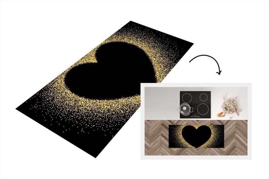 KitchenYeah Keukenloper Loper keuken Gouden hart op een zwarte achtergrond 120x50 cm Keukenloper vinyl