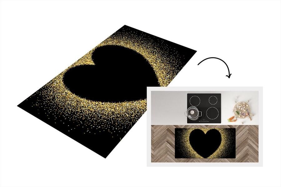 KitchenYeah Keukenloper Loper keuken Gouden hart op een zwarte achtergrond 120x60 cm Keukenloper vinyl