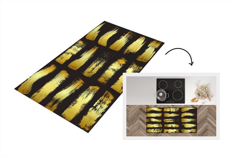 KitchenYeah Keukenloper Loper keuken Gouden strepen op een zwarte achtergrond 120x60 cm Keukenloper vinyl